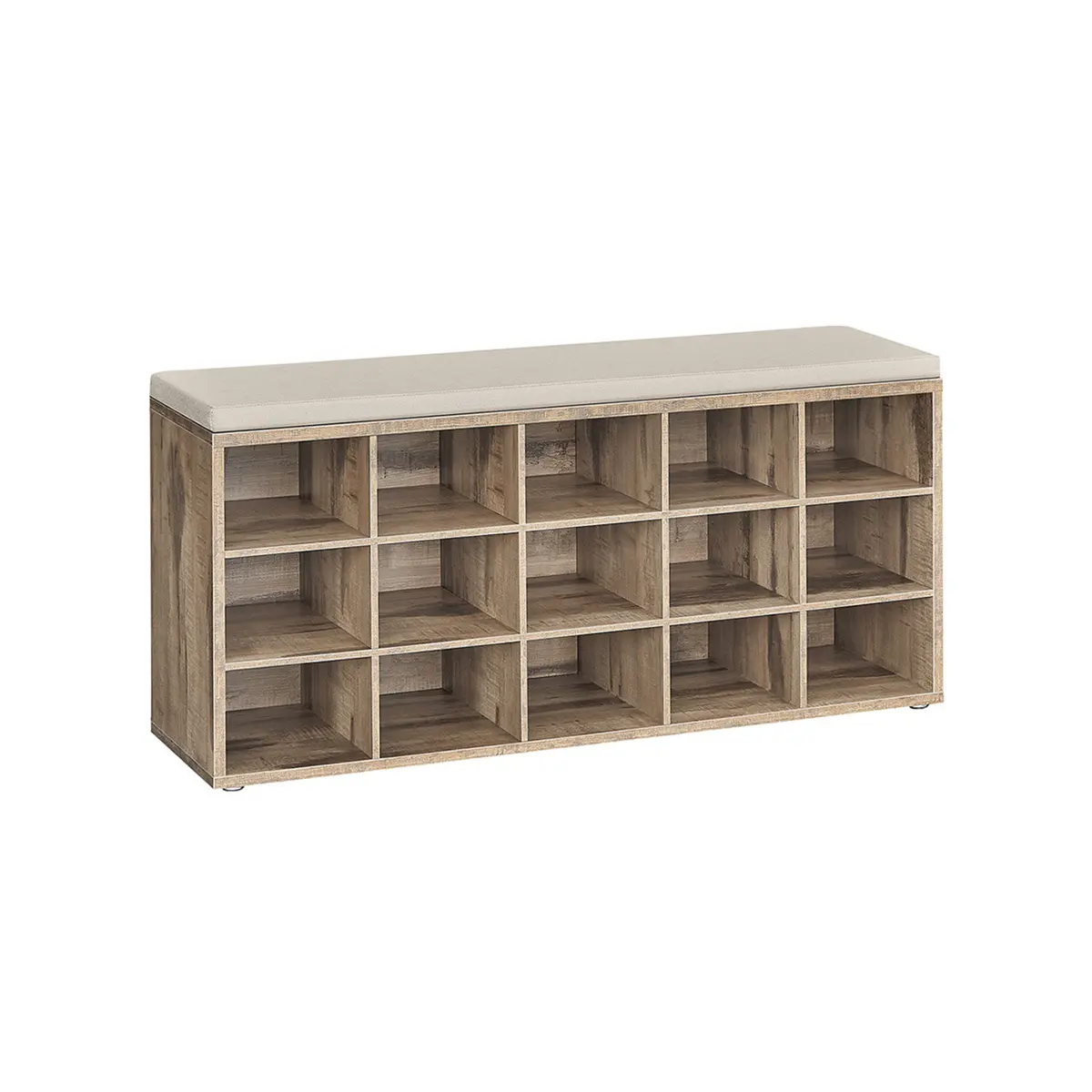15-Compartment Shoe Bench Camel Brown and Cappuccino Beige