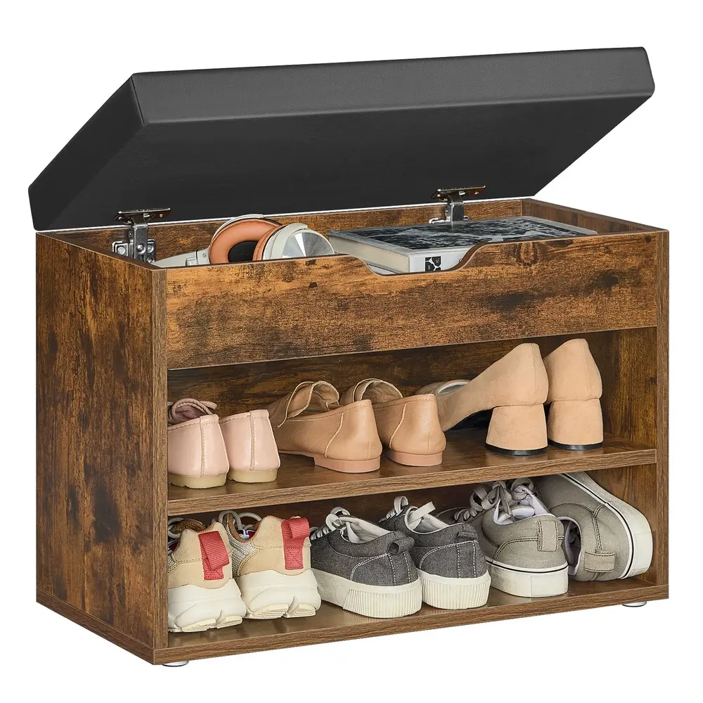 Shoe Bench with Cushion 30 x 60 x 44 cm Rustic Brown