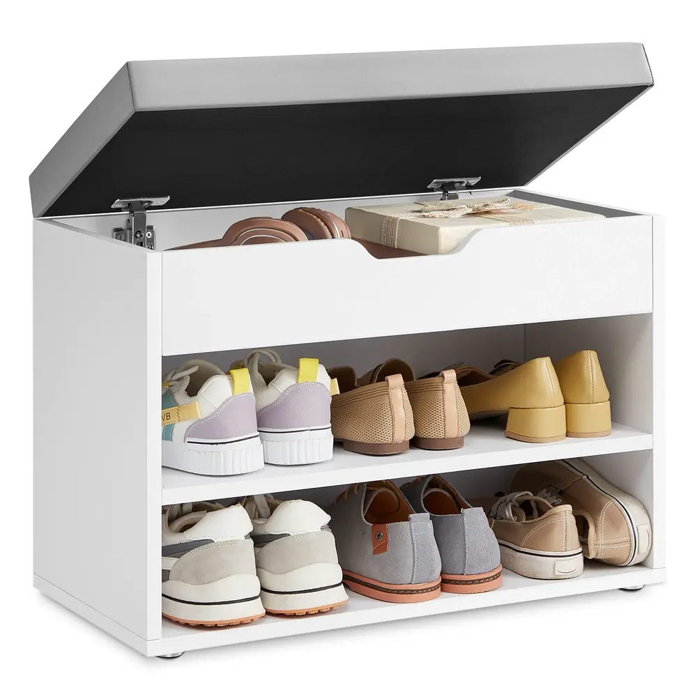 Shoe Bench with Cushion 30 x 60 x 44 cm Cloud White