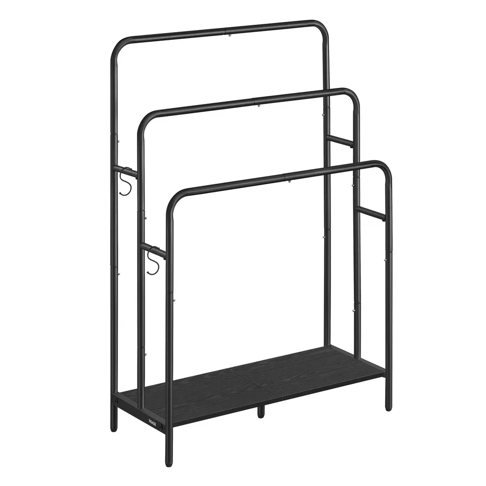 Freestanding Towel Rack, 3-Bar with Hooks, Black