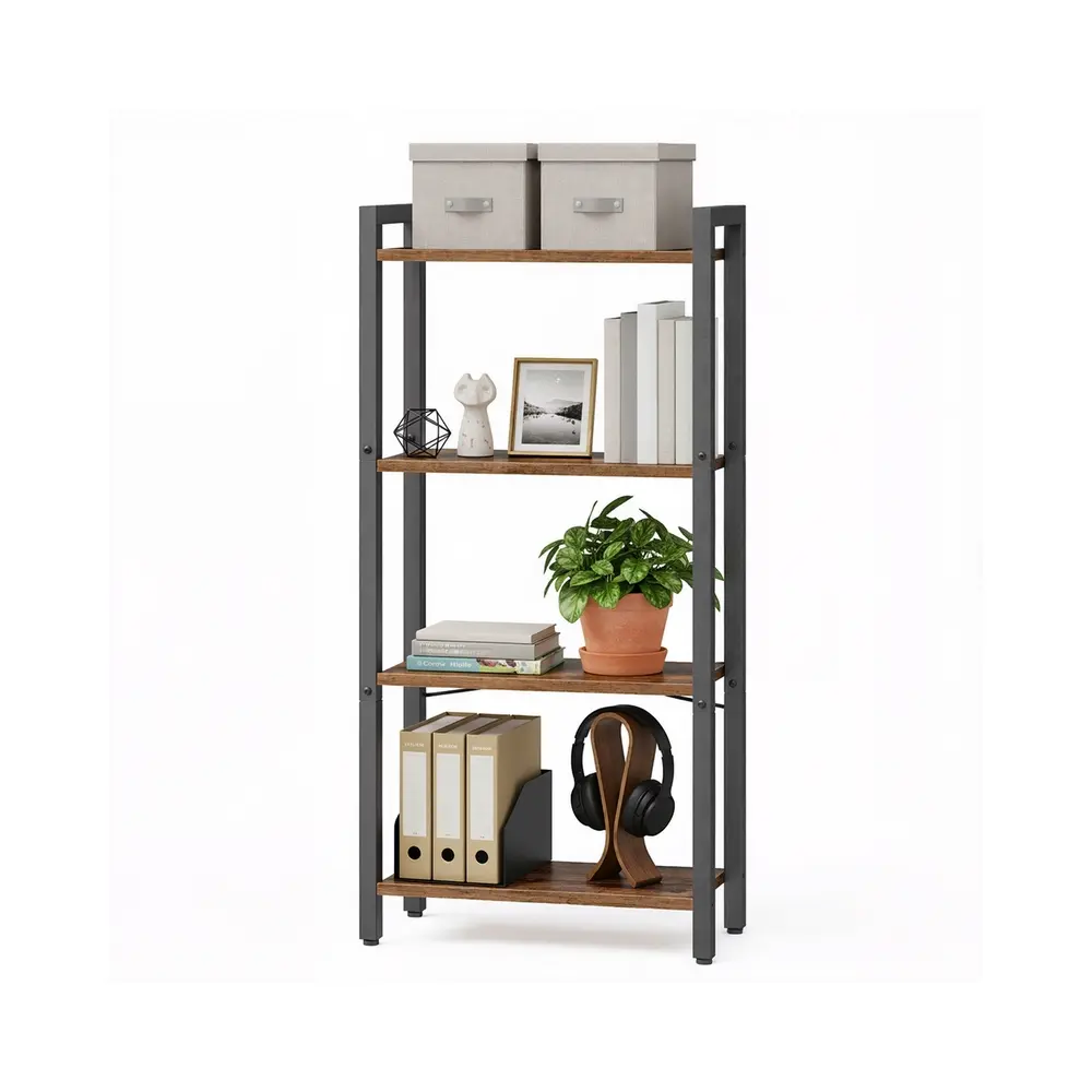 4-Tier Bookshelf, 24 x 40 x 107 cm, Rustic Brown and Ink Black