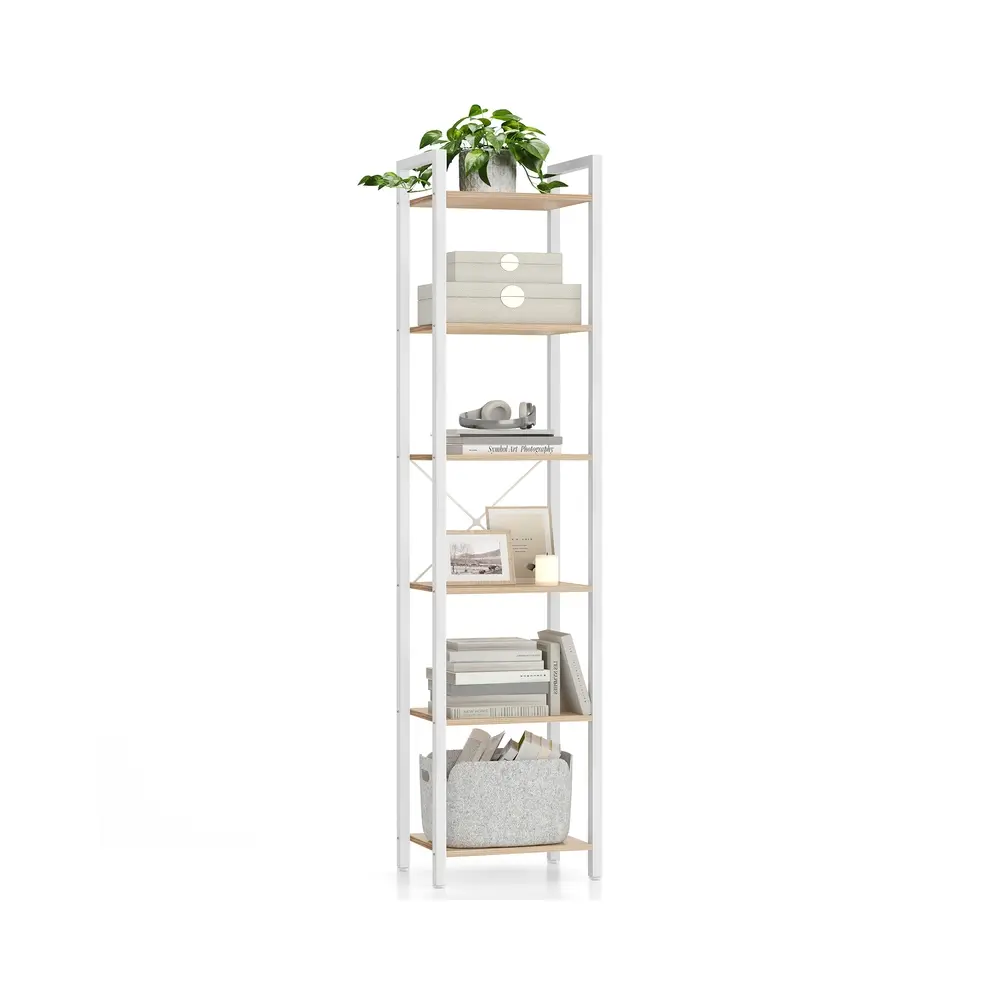 6-Tier Bookshelf, 30 x 40 x 187.5 cm, Beige and White