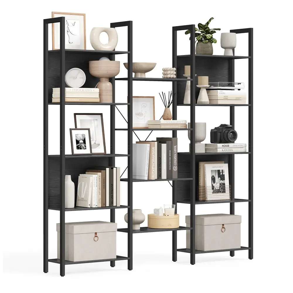 Bookcase with 14 Shelves Ebony Black and Ink Black