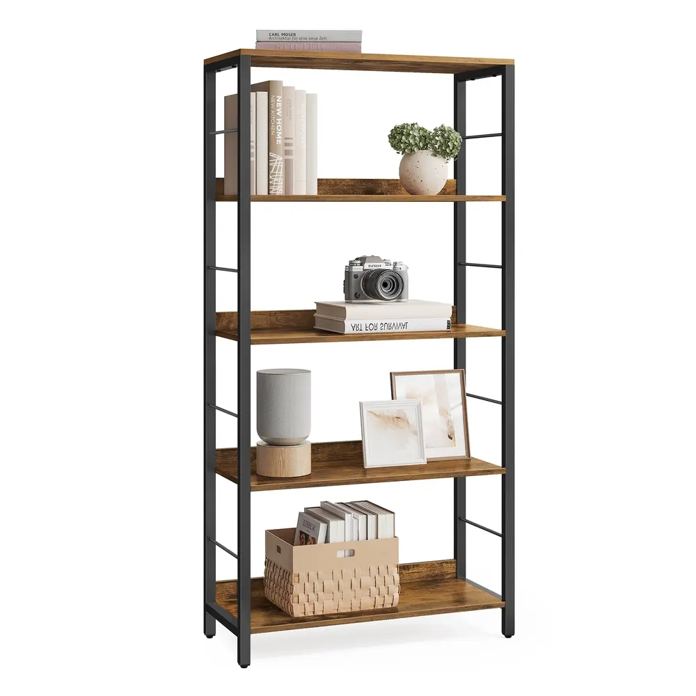 5-Tier Standing Bookshelf Rustic Brown and Ink Black