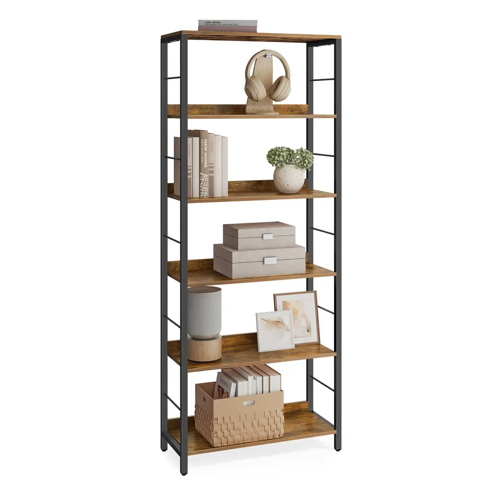 4-Tier Ladder Shelf Industrial Rustic Brown and Black