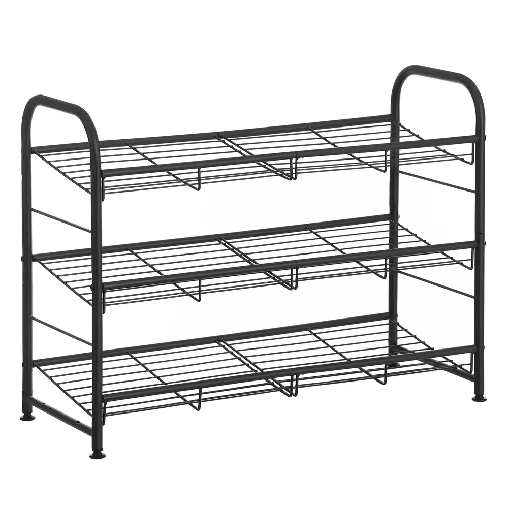 Black 3 Tiers Shoe Rack with Adjustable Shelves