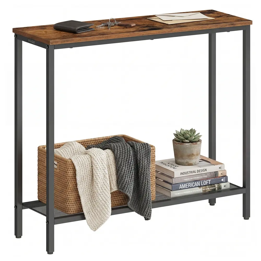 Narrow Steel Console Table Rustic Brown