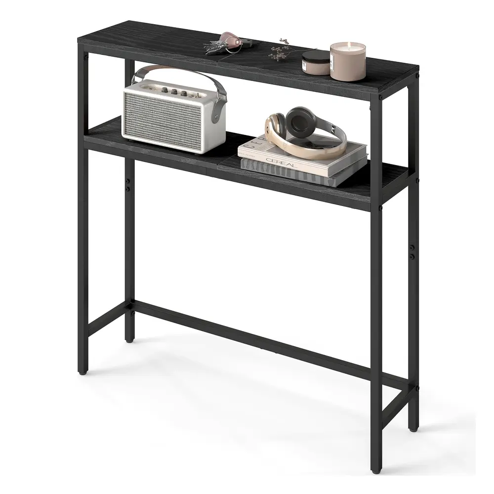 2-Tier Slim Sofa Table for Hallway Charcoal Grey and Ink Black