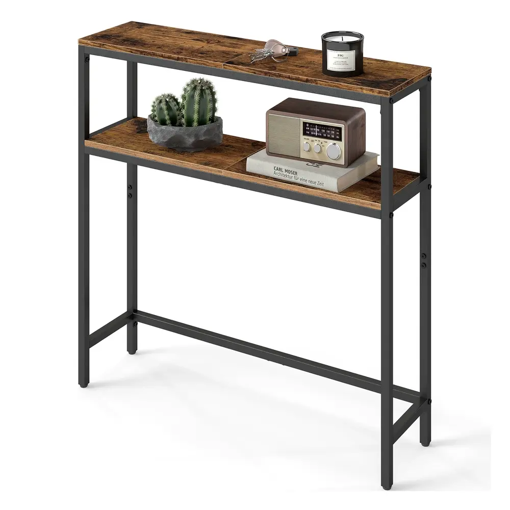 2-Tier Slim Sofa Table for Hallway Rustic Brown and Ink Black