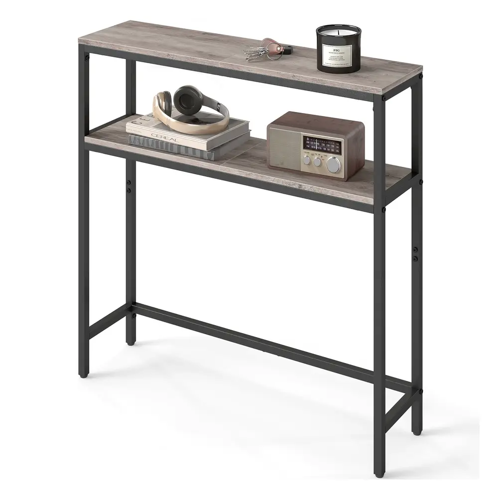 2-Tier Slim Sofa Table for Hallway Heather Greige and Ink Black