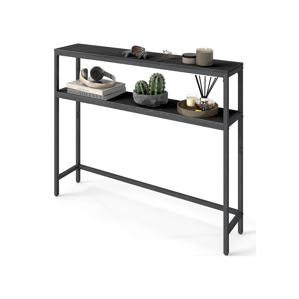 Console Table with 2 Shelves Charcoal Grey and Ink Black