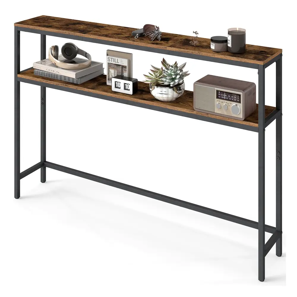 2-Tier Console Table for Hallway Rustic Brown and Ink Black