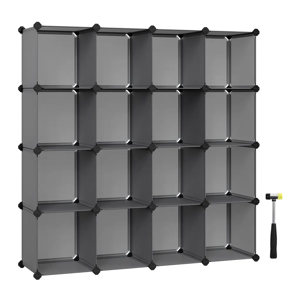 Cube Storage Organiser with 16 Storage Boxes Slate Grey
