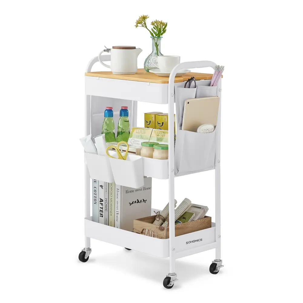 3-Tier Storage Trolley with Table Top Cloud White