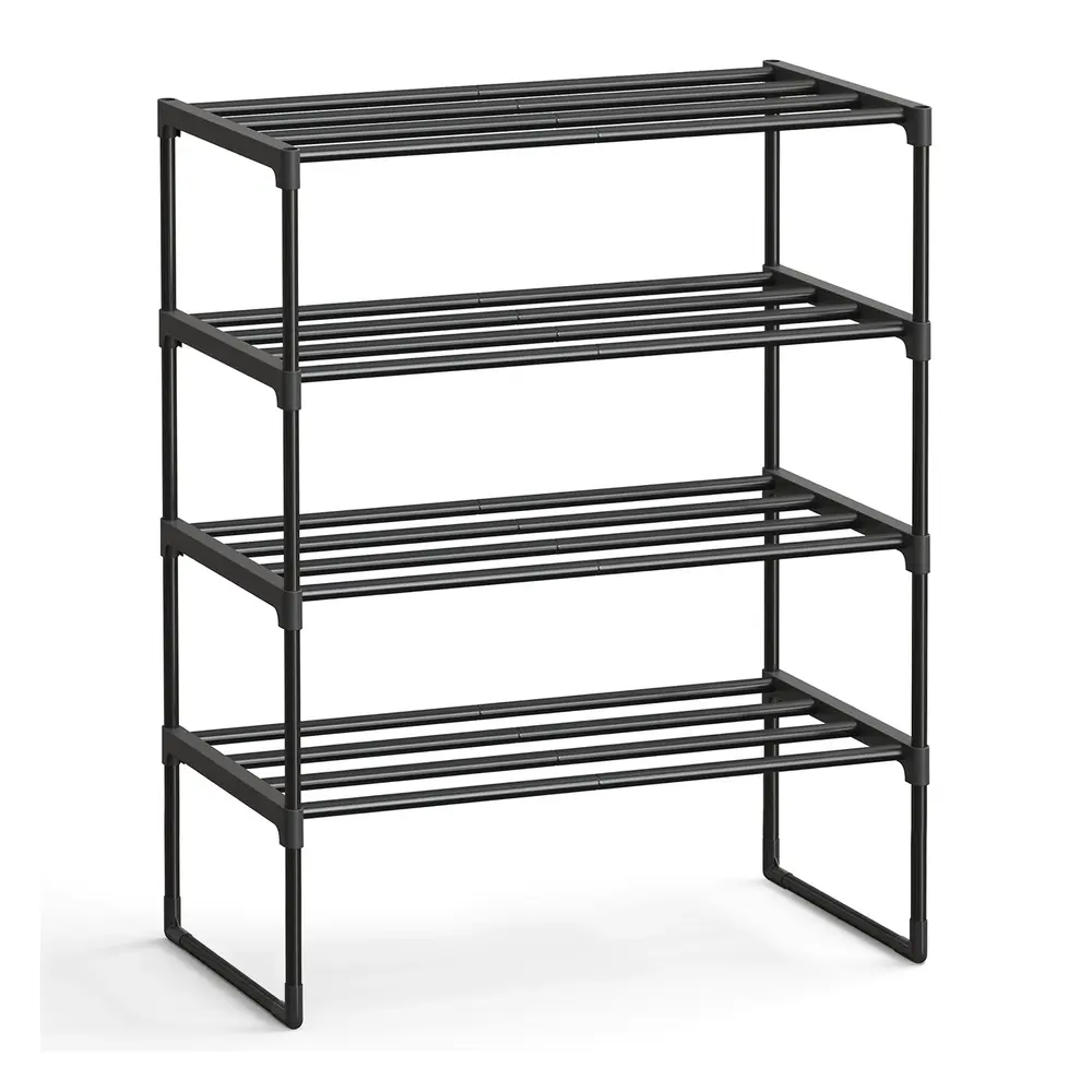 4-Tier Shoe Rack Shoe Storage Organiser Stackable 30 x 68 x 75 cm Black