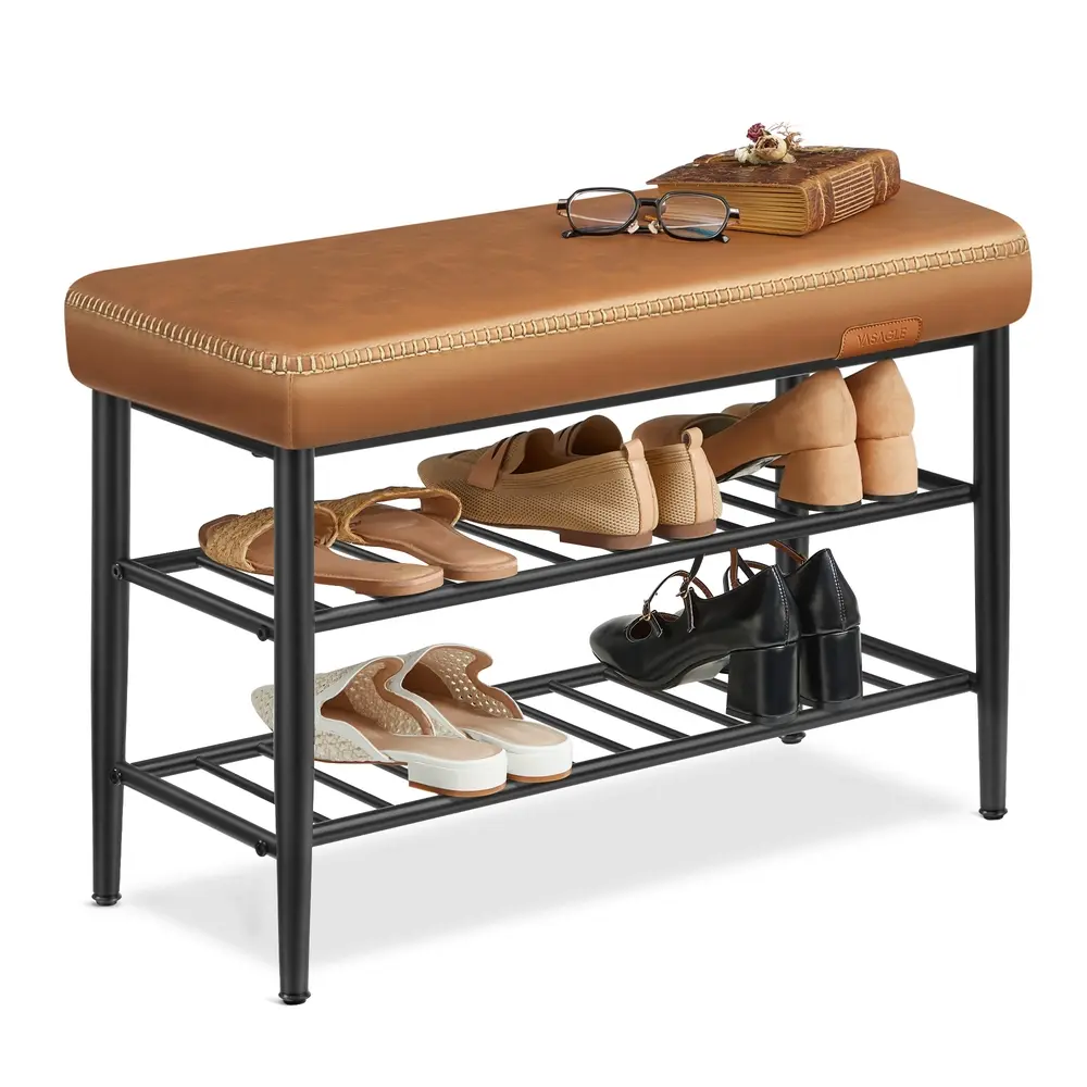 EKHO Collection - Shoe Bench Synthetic Leather Caramel Brown