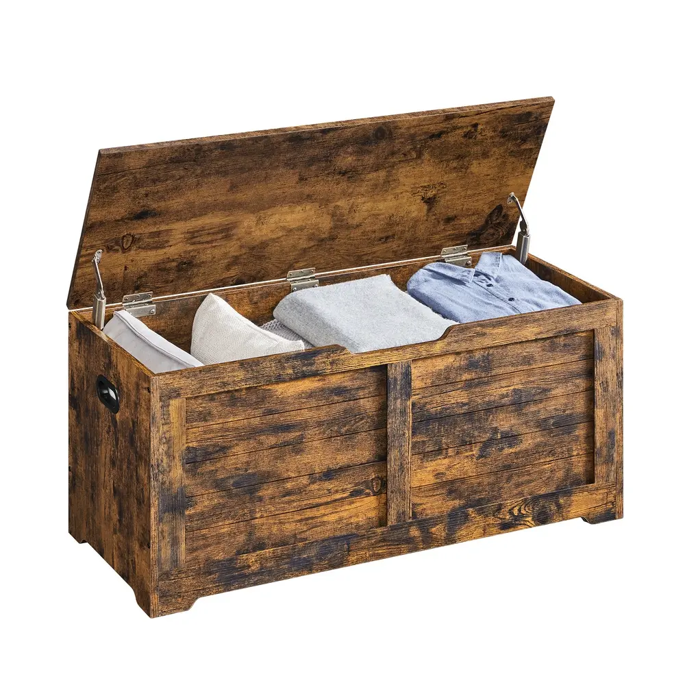 Storage Chest Blanket Box with 2 Safety Hinges 40 x 100 x 46 cm Rustic Brown