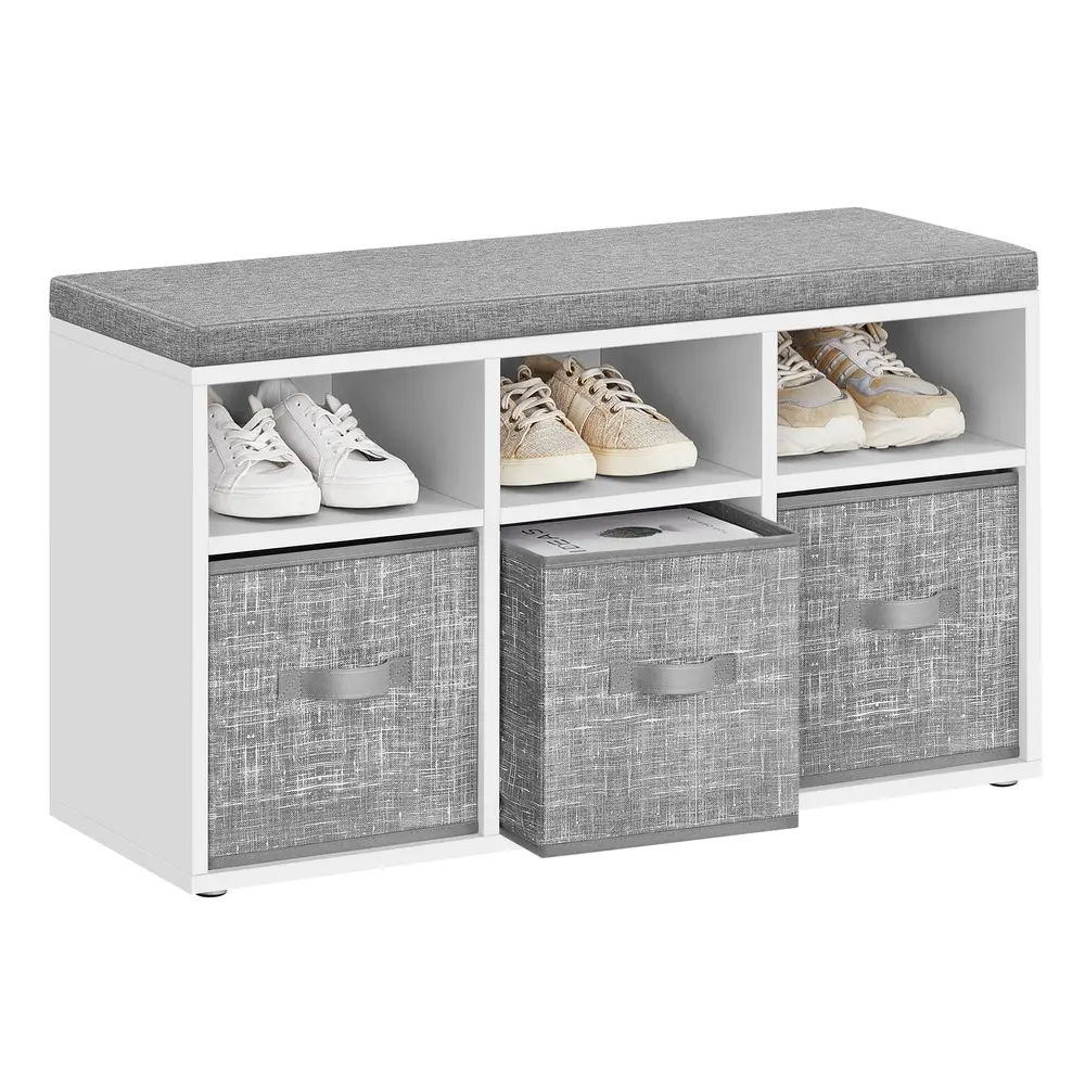 Shoe Bench with Cushion and Adjustable Shelves Cloud White