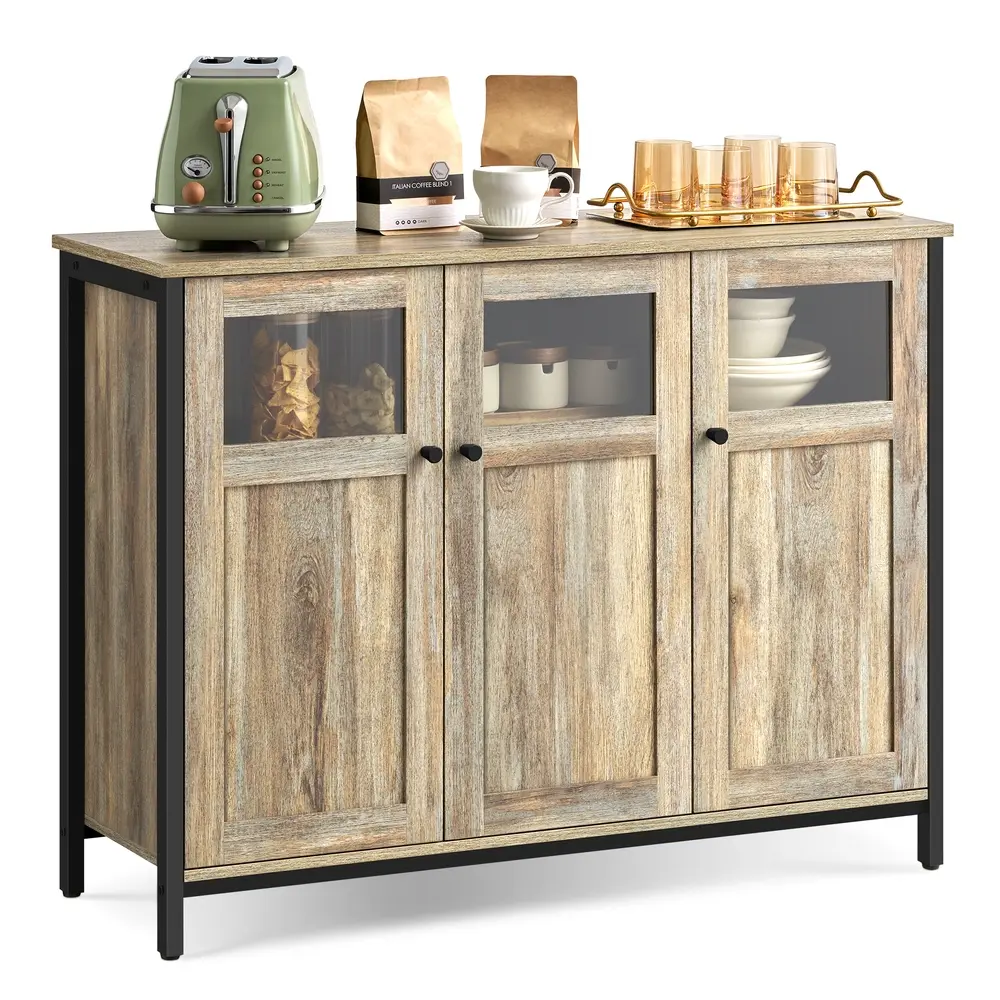 Sideboard with Glass Doors Turquoise Brown and Ink Black