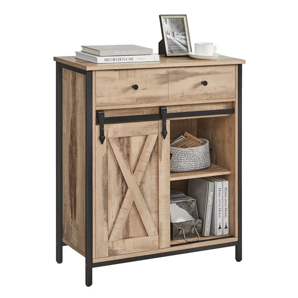 Storage Cabinet, Freestanding Kitchen Cupboard with Sliding Barn Door