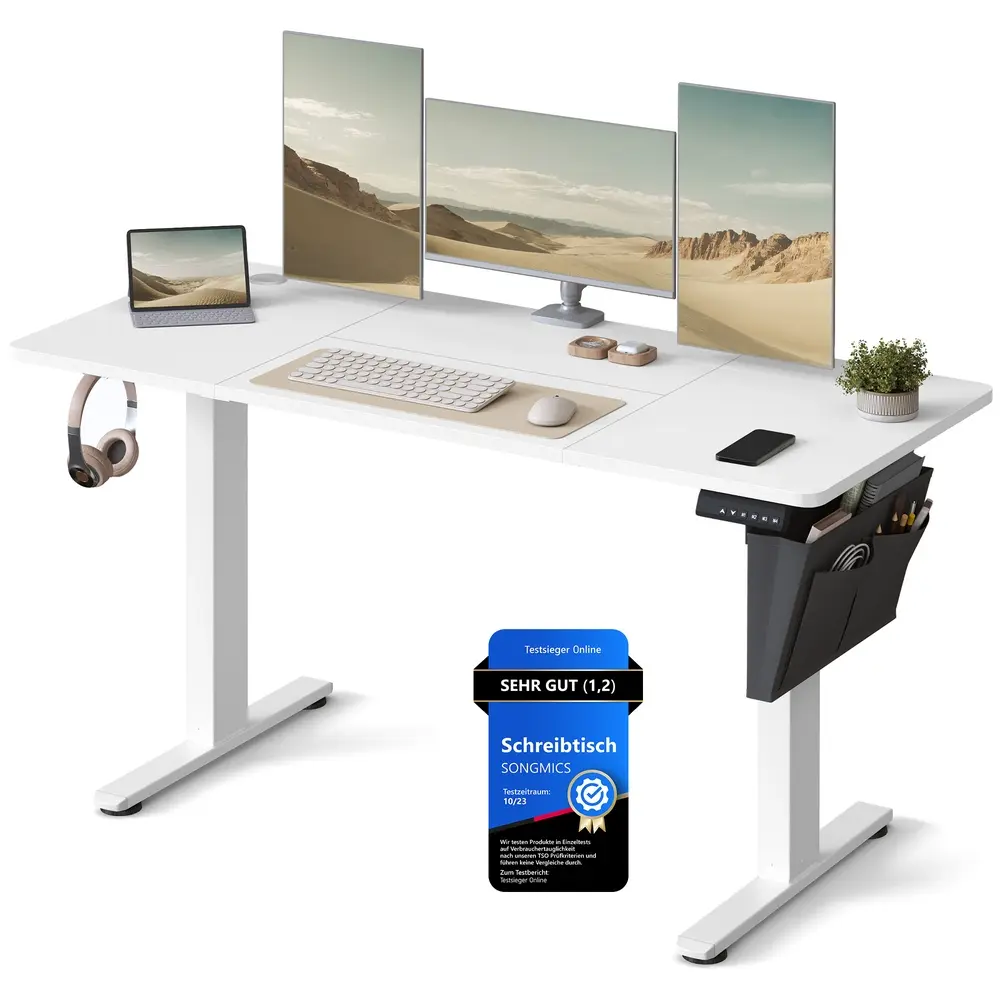 Electric Standing Desk, Height Adjustable, 140 x 60 cm, Cloud White
