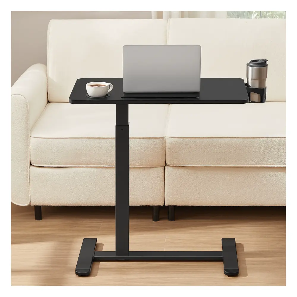 70 x 40 cm Overbed table with adjustable height wheels and slots for devices Ink Black