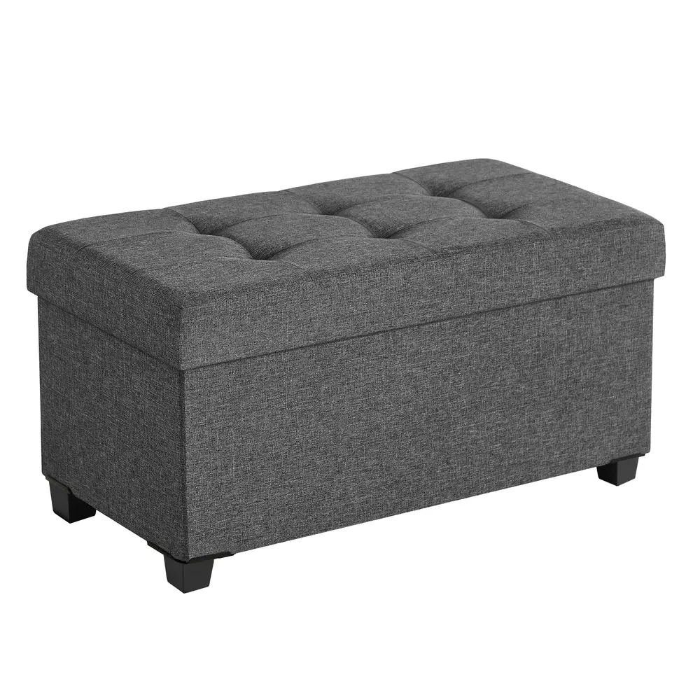 38 x 76 x 40 cm Foldable Storage Ottoman Bench Dark Grey