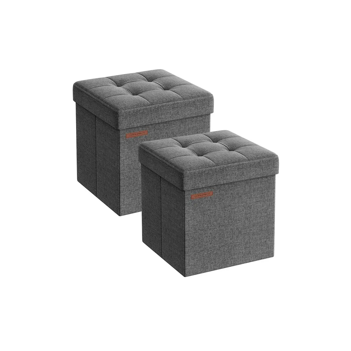 Set of 2 Foldable Storage Ottomans 30 x 30 x 30 cm Dark Grey