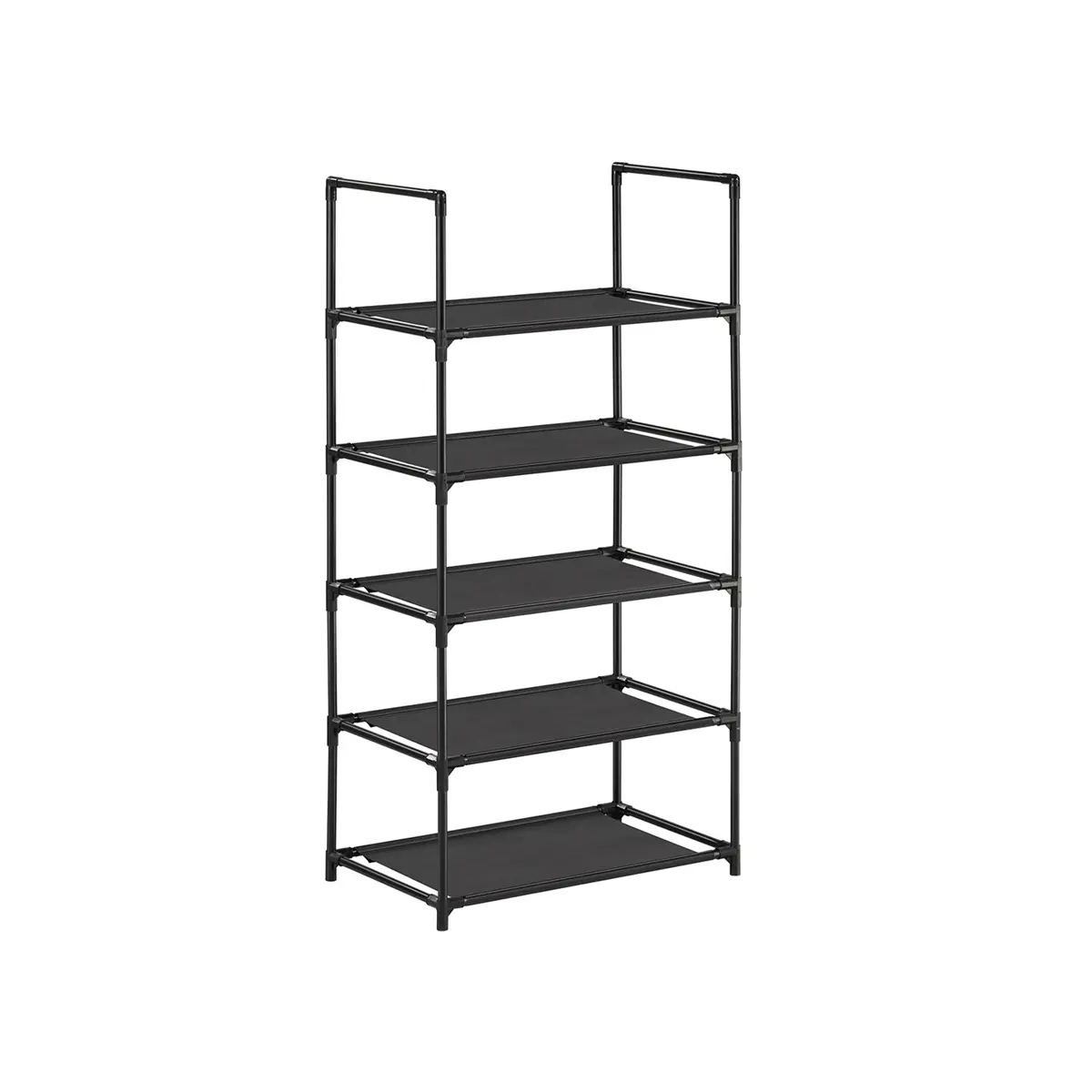 5-Tier Metal Shoe Rack: Space-Saving Shoe Organizer with Non-Woven Shelves, 28x45x89cm for Bedroom/Hallway, Black