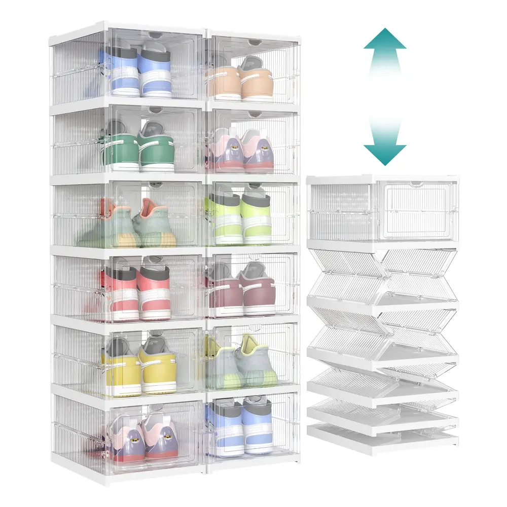 Pack of 12 Stackable Shoe Boxes Transparent and Cloud White