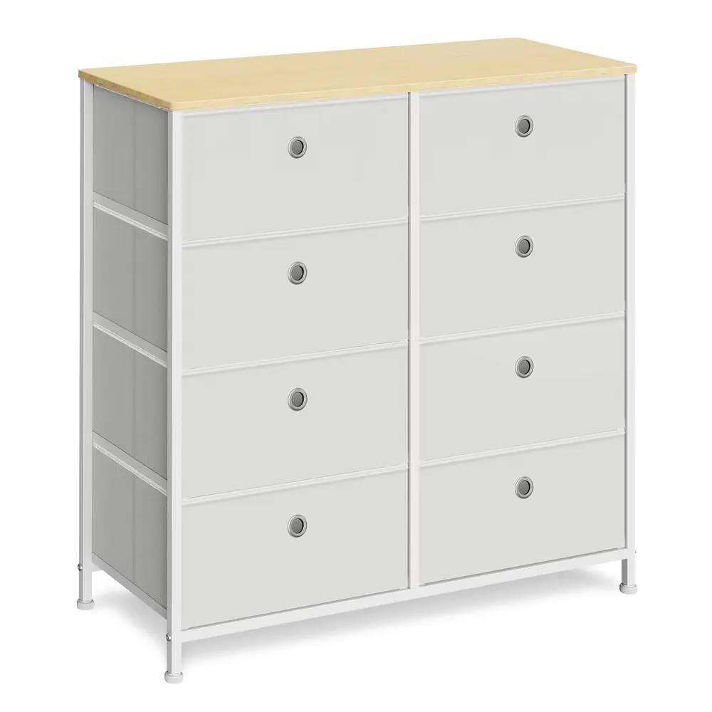 Storage Chest of 8 Fabric Drawers Cream White and Oak