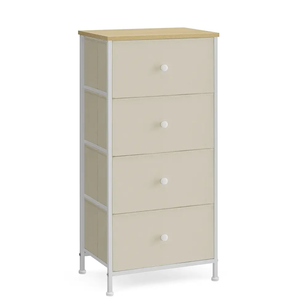 Chest of Drawers, 4 Fabric Drawers, Yellow and White