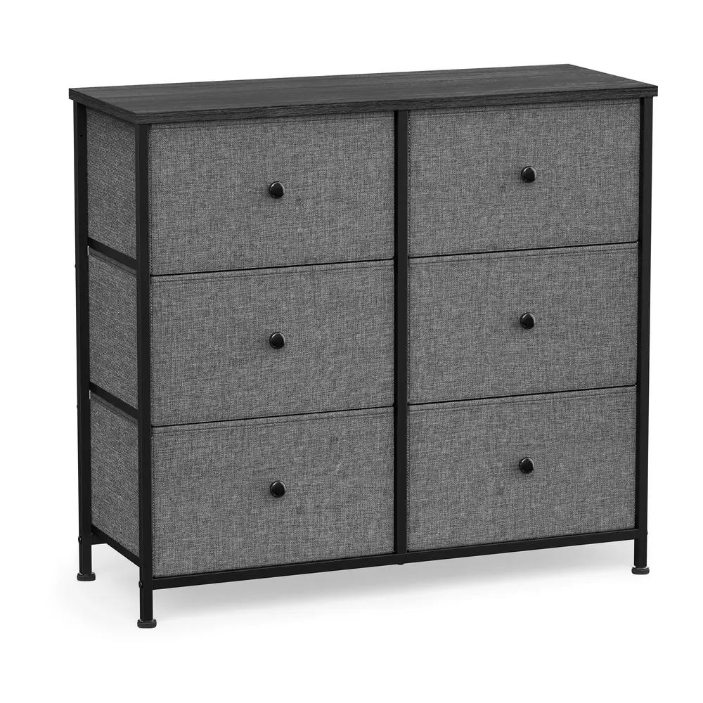 Chest of Drawers, 6 Fabric Drawers, Metal Frame, Grey