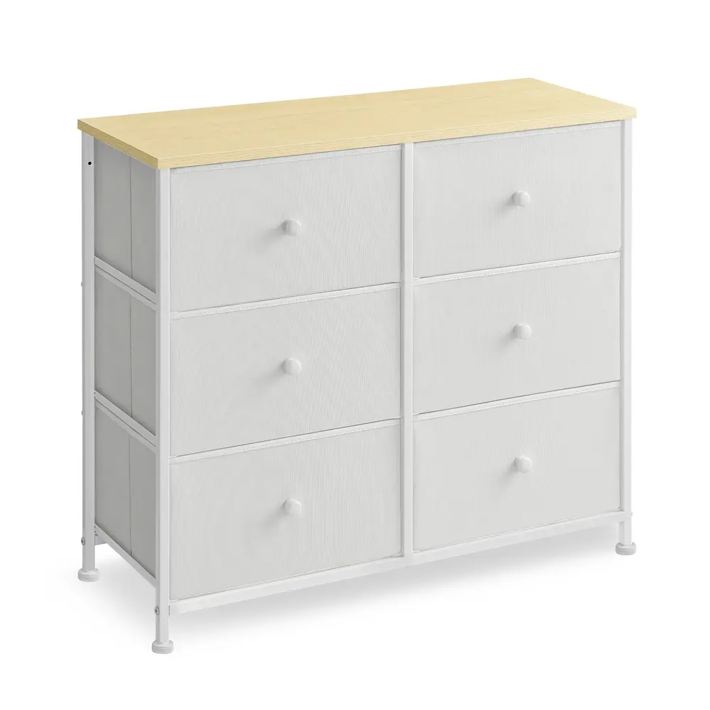Chest of Drawers 6 Fabric Drawers with Metal Frame White and Oak
