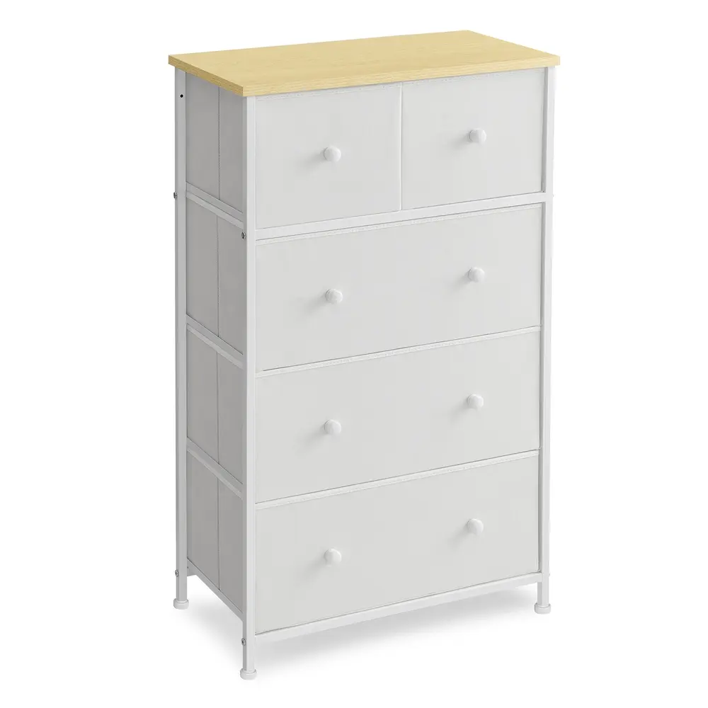 Chest of Drawers Fabric 5-Drawer Storage Organiser Unit White and Oak