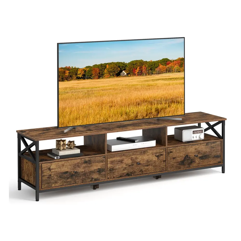 Industrial Brown TV Stand with 3 Drawers