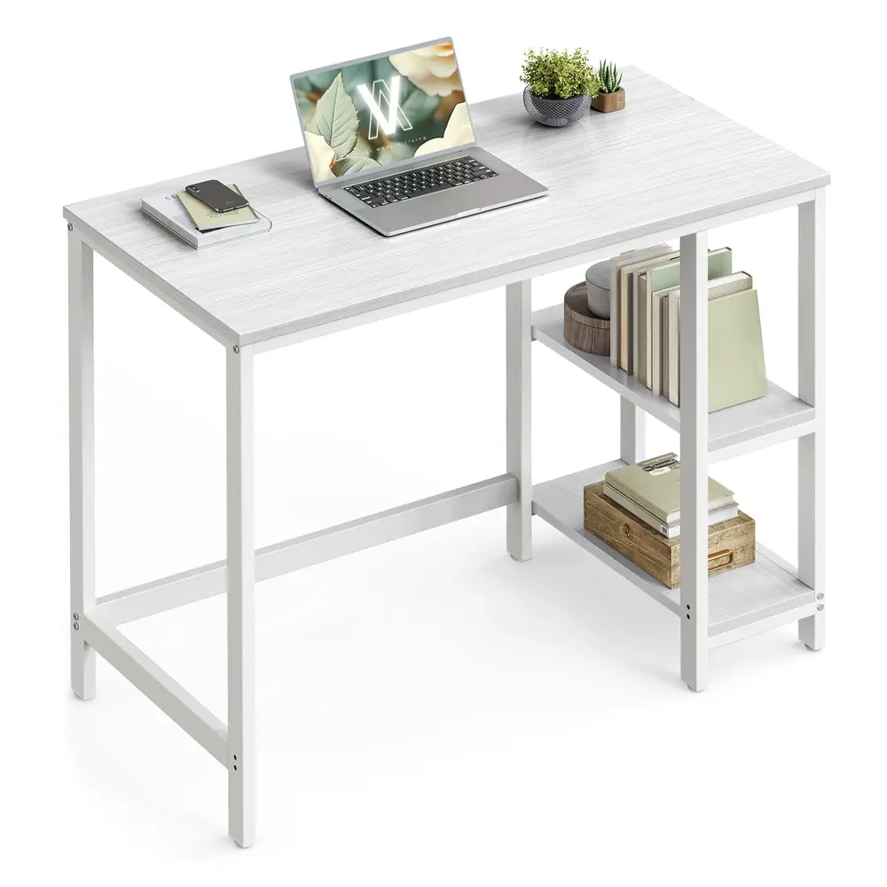 100 cm Wide Computer Desk with 2 Shelves Maple White