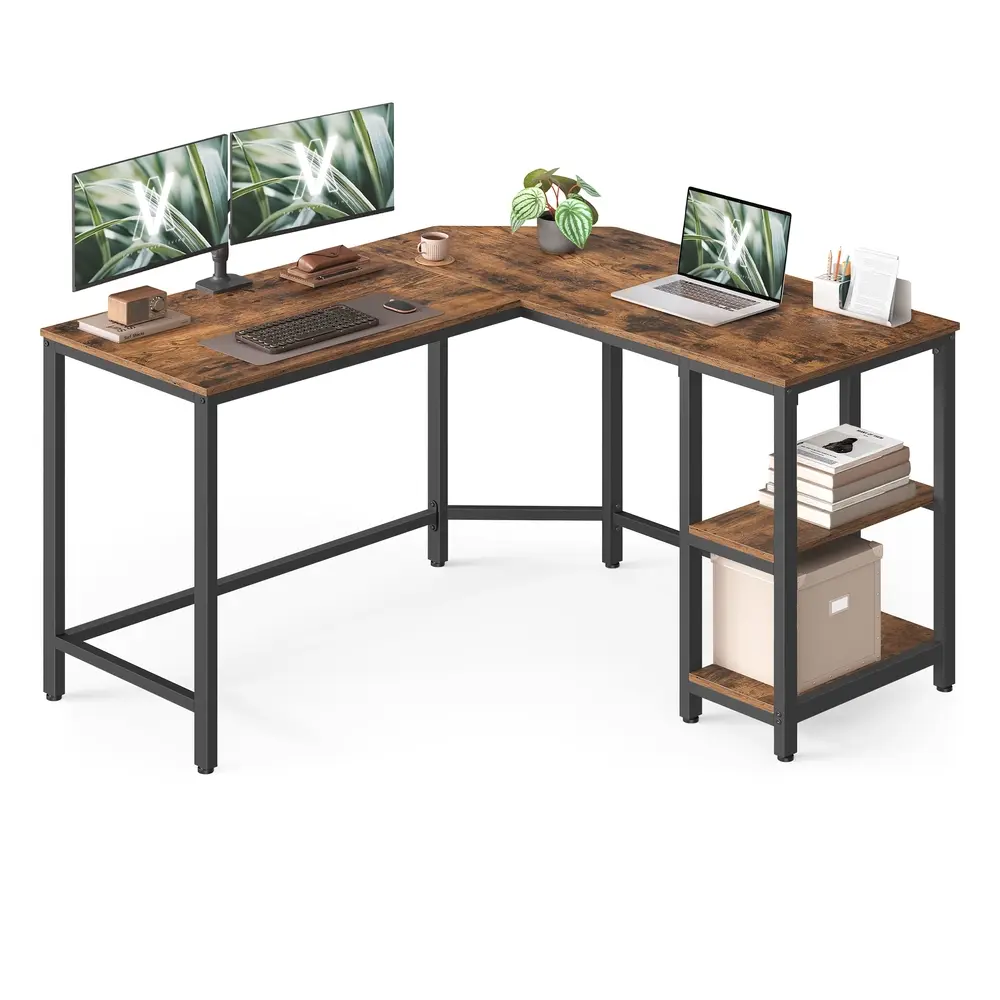 Computer Desk L-Shaped 120 x 130 x 76 cm Rustic Brown and Ink Black