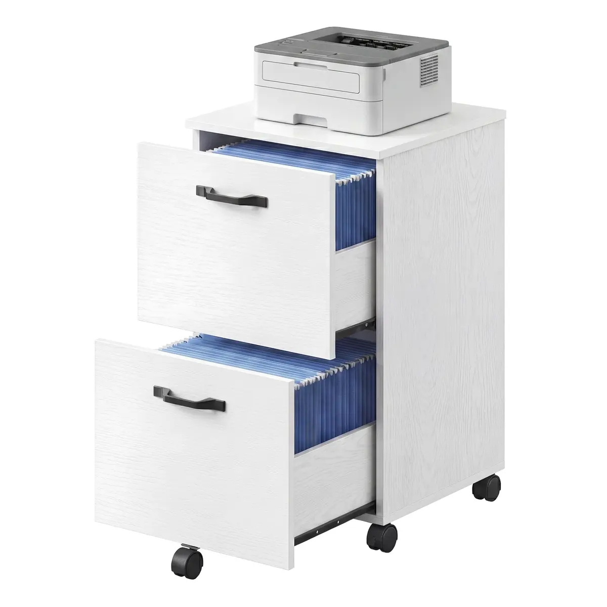 File Cabinet for Home Office, Filing Cabinet with 2 Drawers, Rolling Printer Stand with Hanging Rail for A4