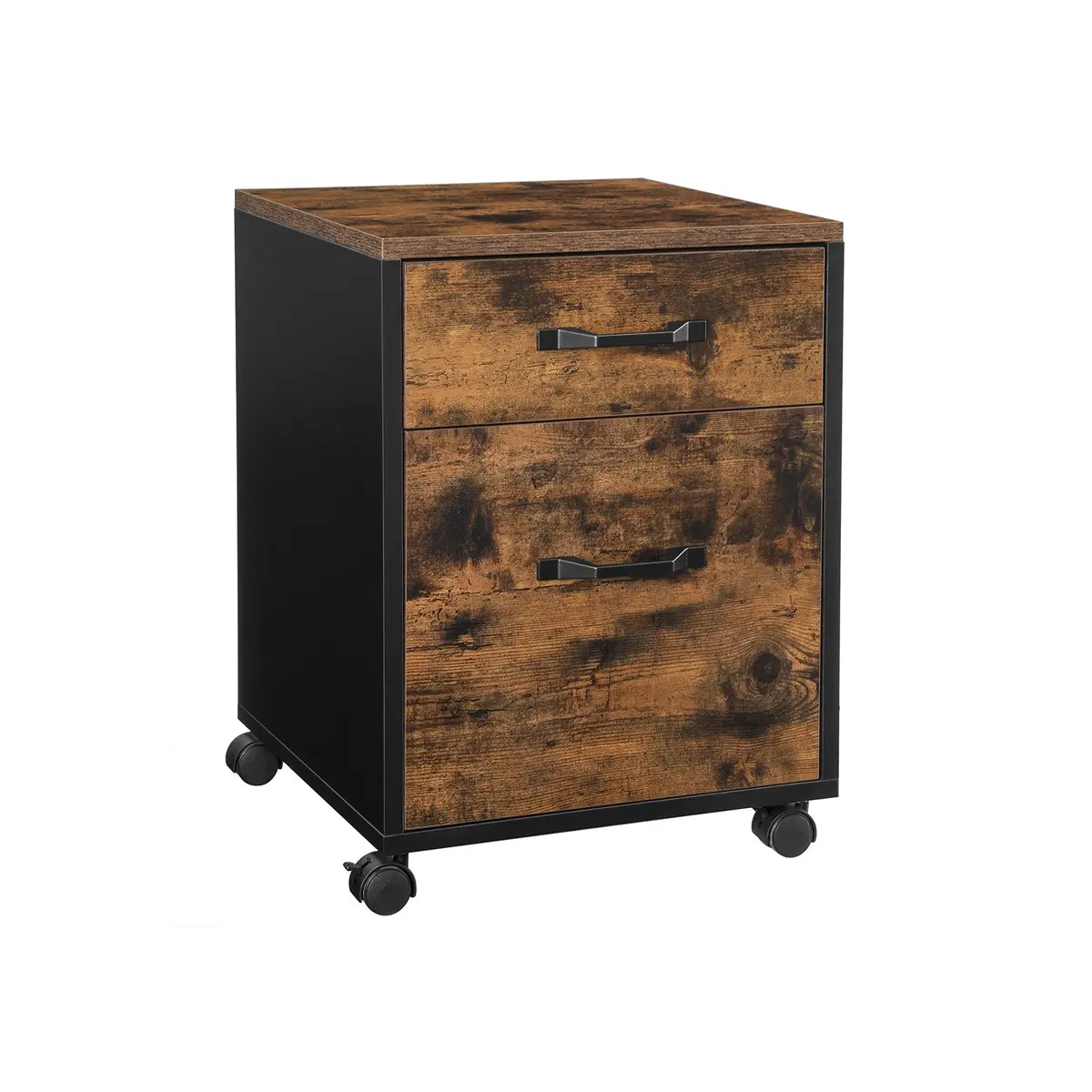 File Cabinet with 2 Drawers Rolling Office Filing Cabinet with Wheels Rustic Brown and Black