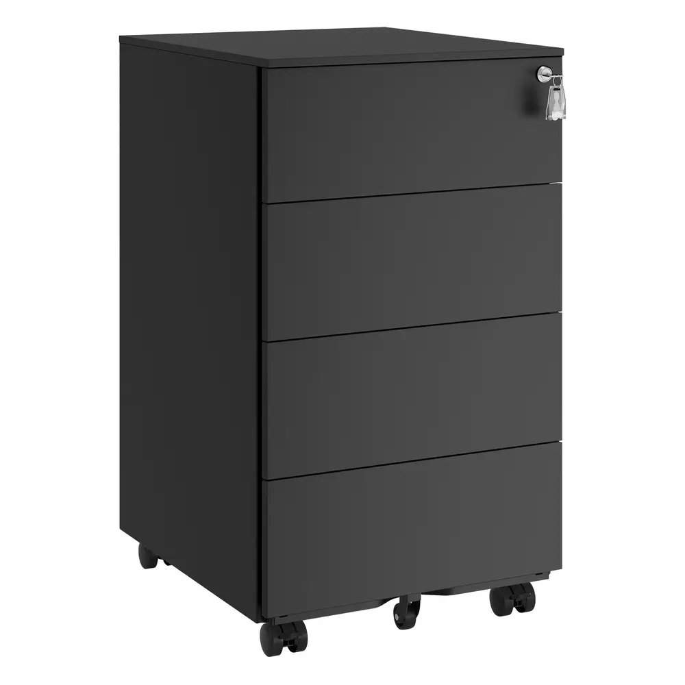 Lockable Mobile File Cabinet with 4 Drawers Ink Black