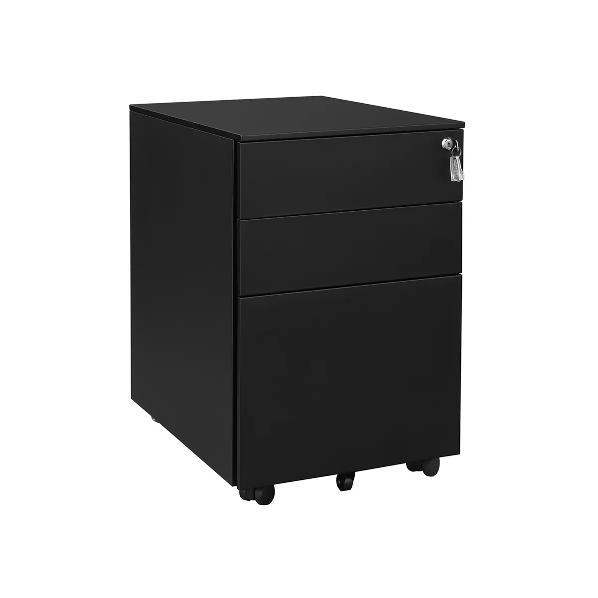3-Drawer Lockable Mobile Filing Cabinet, Black