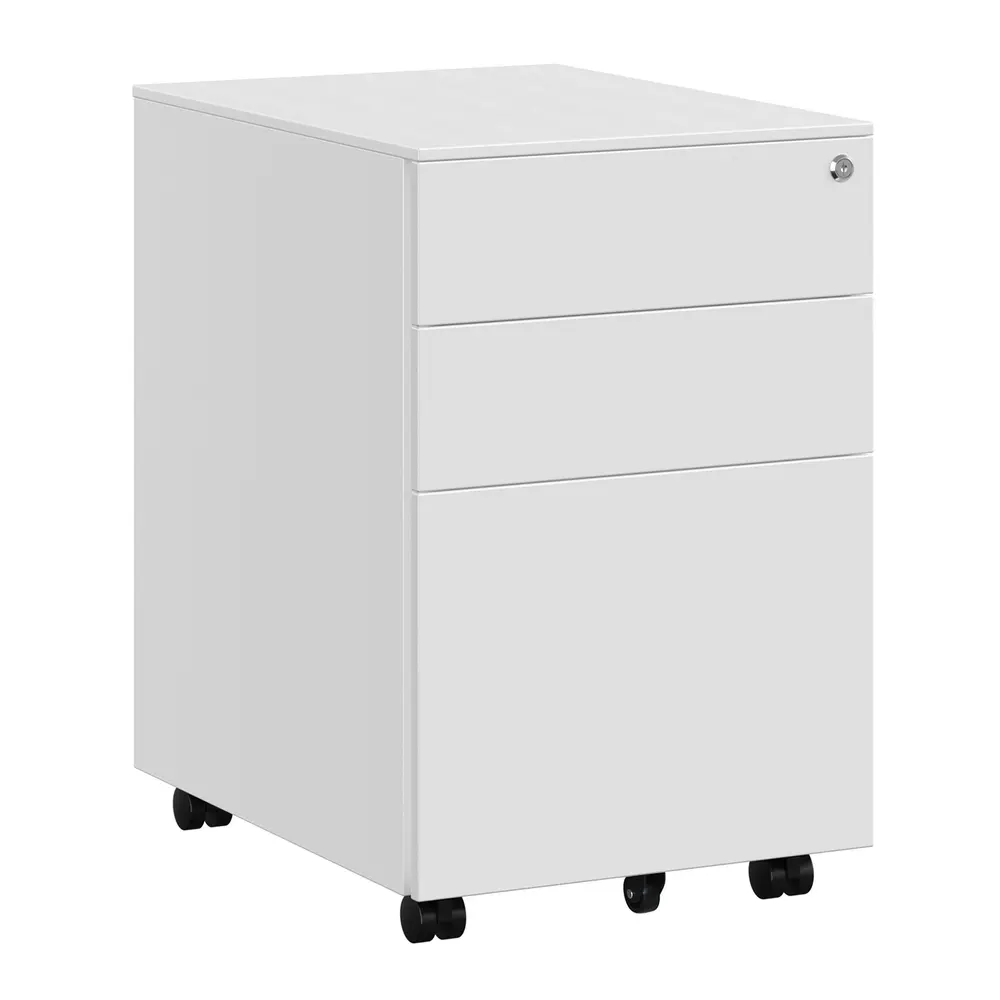 3-Drawer Lockable Mobile Filing Cabinet, White