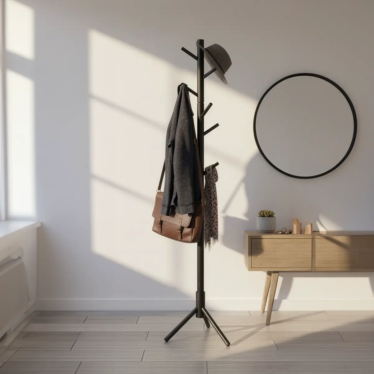 Hat and Coat Stand, Height Adjustable, Black
