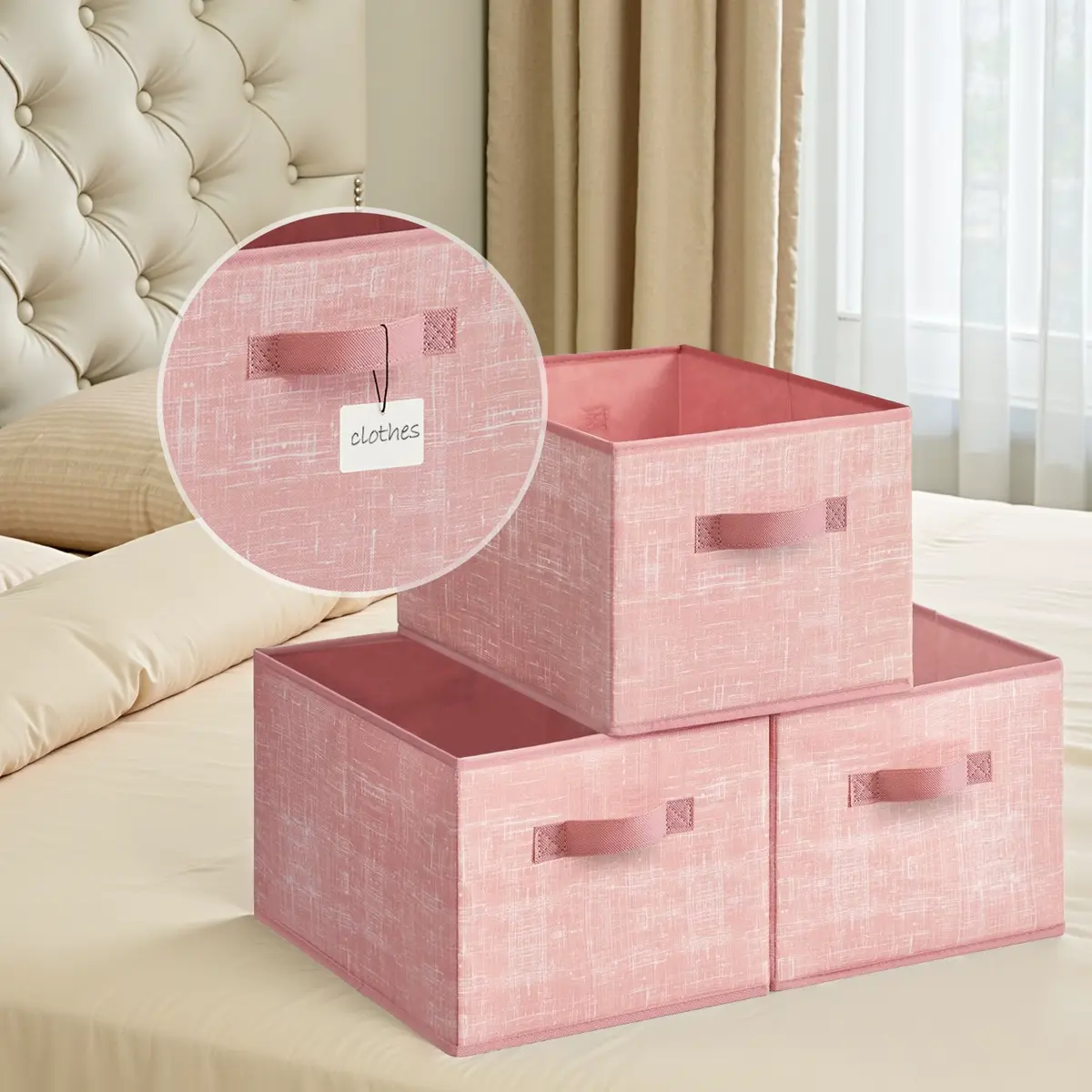 Set of 3 Fabric Storage Bins, Foldable Closet Organizer with 2 Handles, Label Holders