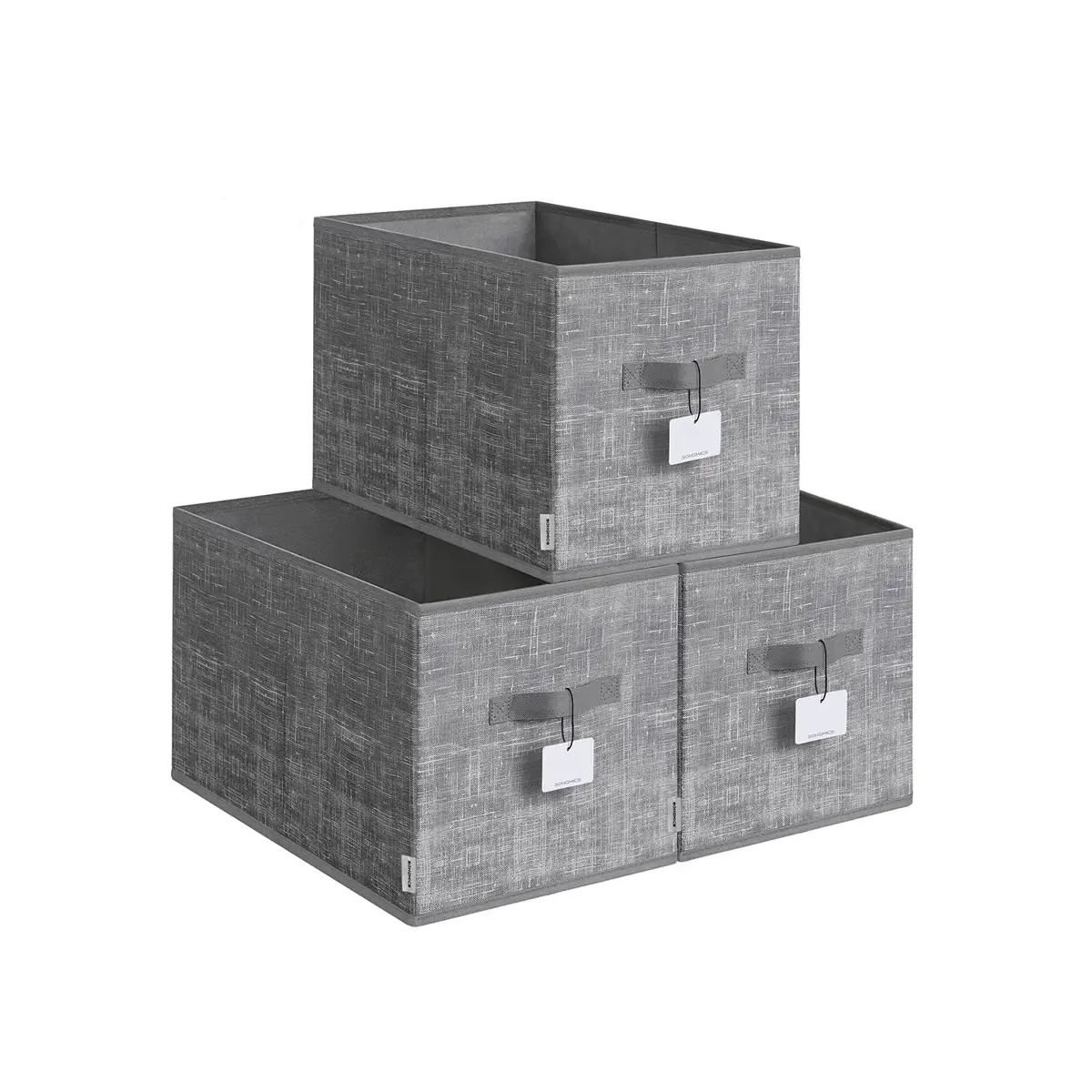30 cm High Collapsible Storage Boxes Set of 3 Cattail Grey