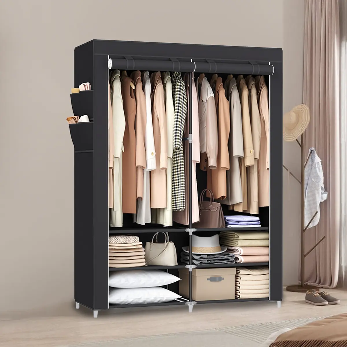 Clothes Wardrobe, Portable Closet, 2 Hanging Rails