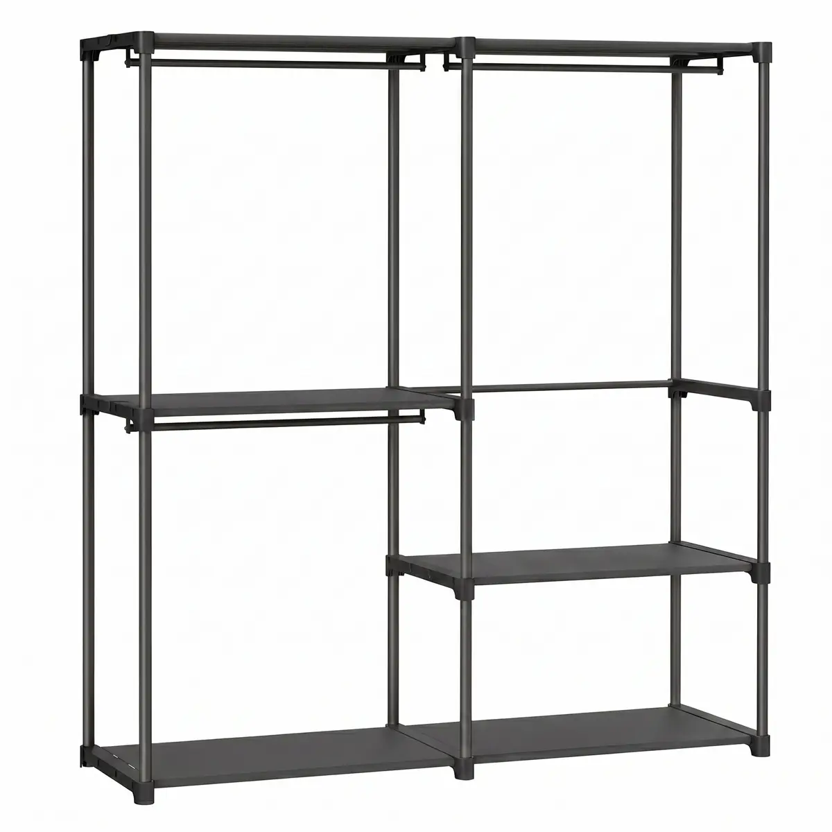 Freestanding Clothing Rack, Large Capacity Closet with 3 Hanging Rods and Shelves, for Bedroom, Black