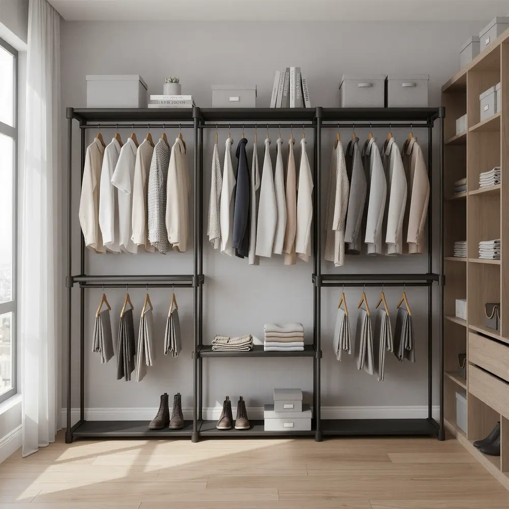 Wardrobe Closet Organizer with Shelves, Freestanding Clothes Rack