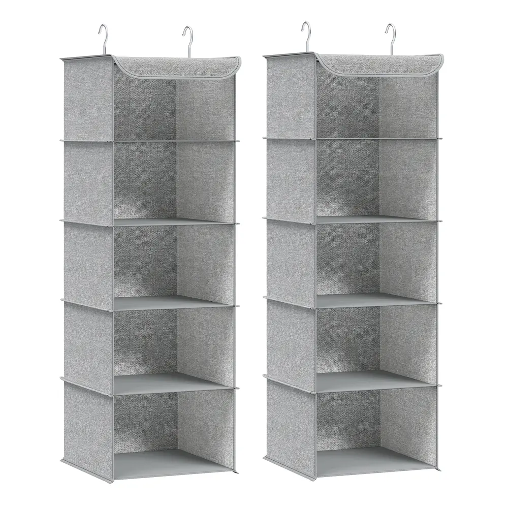 Set of 2 Hanging Wardrobe Storage Organisers Light Grey